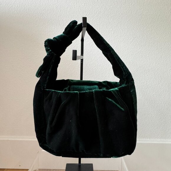 J.Crew Velvet Double Knot Handbag Old Forest Emerald Green NWOT - Picture 6 of 10